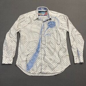 Robert Graham Men's Size XL Embroidered Blue Floral Paisley Polka Dot Shirt